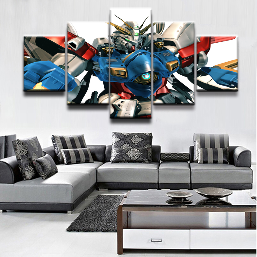 5piece Modern Animation Gundam Canvas Art Print Wall Decor Poster Framework For Home Living Room - 1