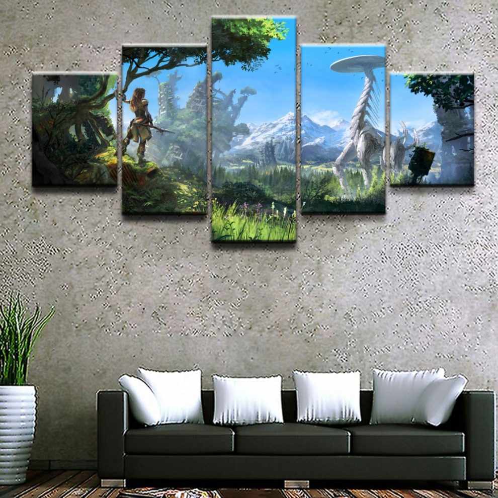Horizon Zero Dawn Game Canvas Wall Art 5panel Modular Painting