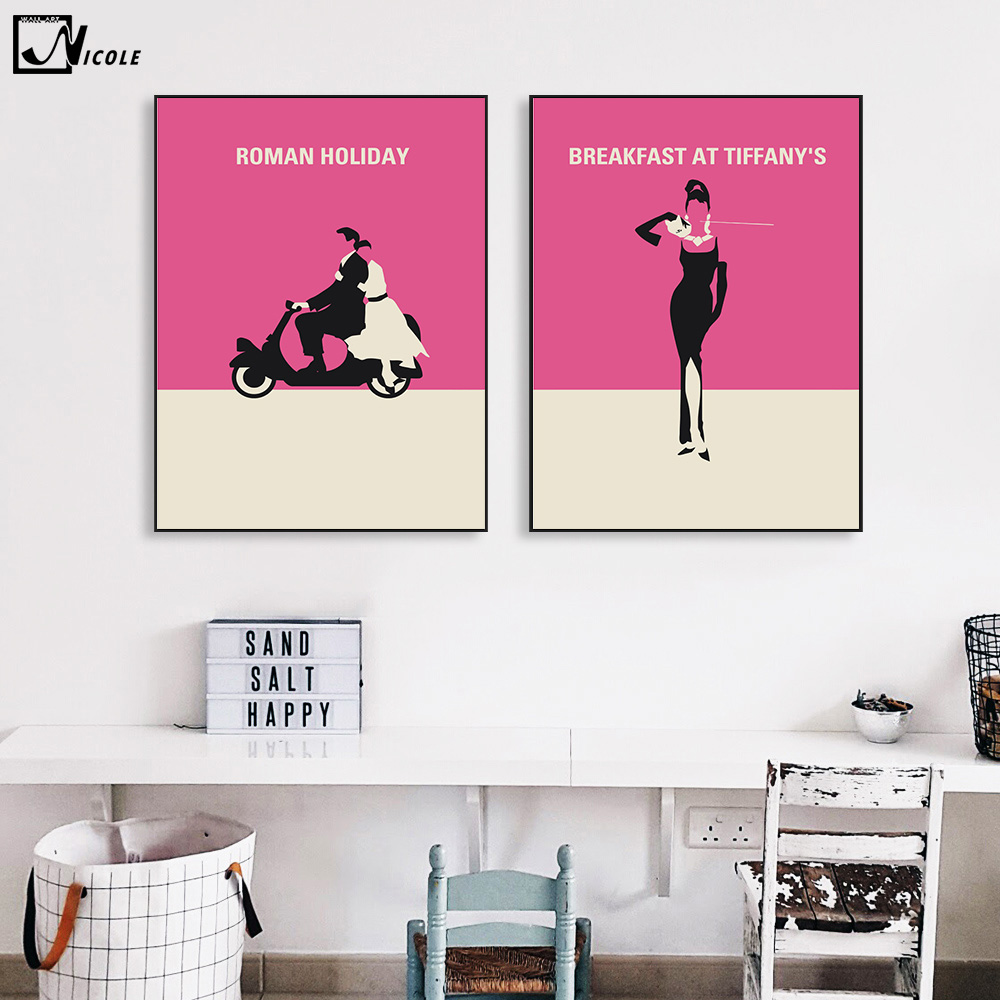 Audrey Hepburn Minimalist Art Canvas Poster Painting A4 Vintage Wall Picture Modern Home Living Room Roman Holiday - 4