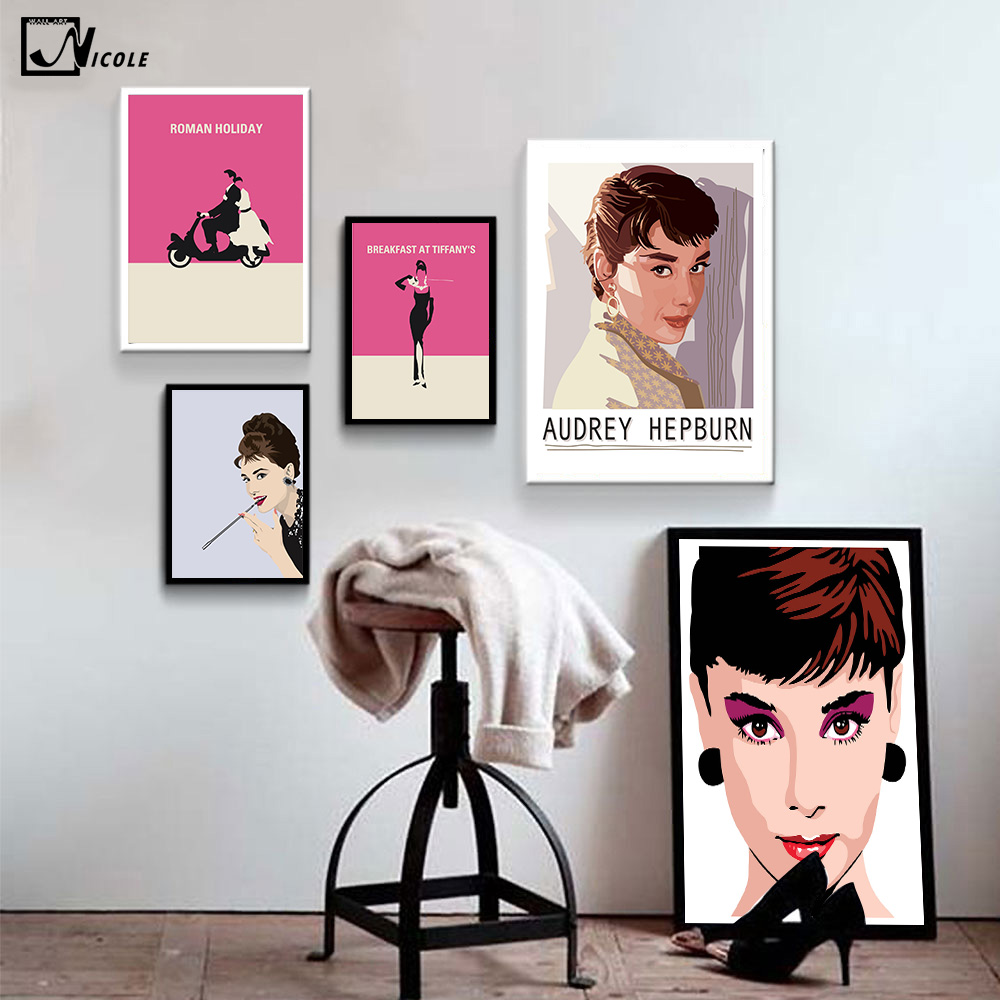 Audrey Hepburn Minimalist Art Canvas Poster Painting A4 Vintage Wall Picture Modern Home Living Room Roman Holiday - 2