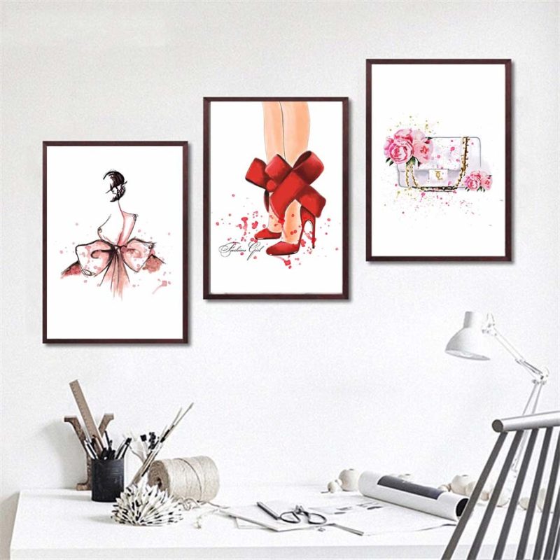 Red Lip Sexy High Heels Poster Art Canvas Painting Watercolor Wall Picture Print Modern Home No Frame - 2