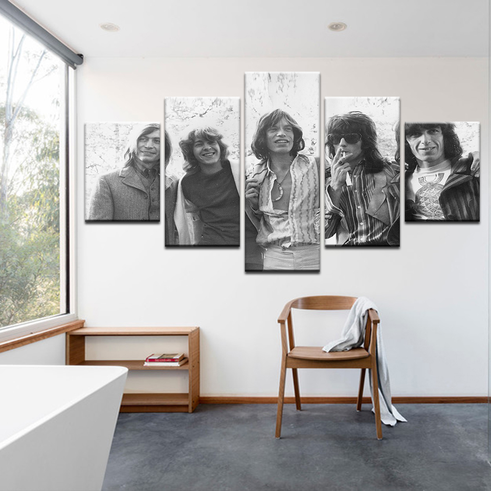 Rolling Stones Modular Poster 5 Piece Canvas Painting Vintage Photo Home Wall Picture Art Framed - 3