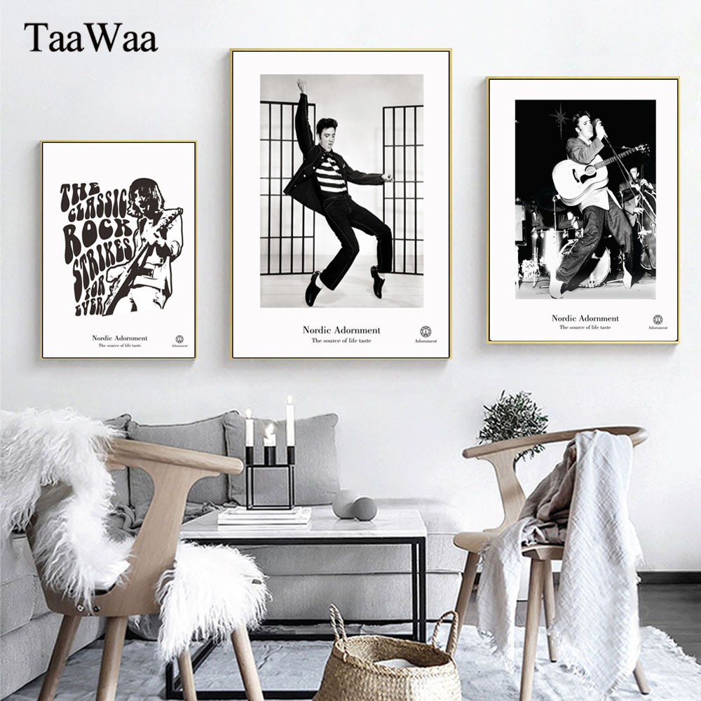 Taawaa Black And White Elvis Presley Vintage Rock Nordic Wall Art Canvas Painting Decorative Picture Home - 2