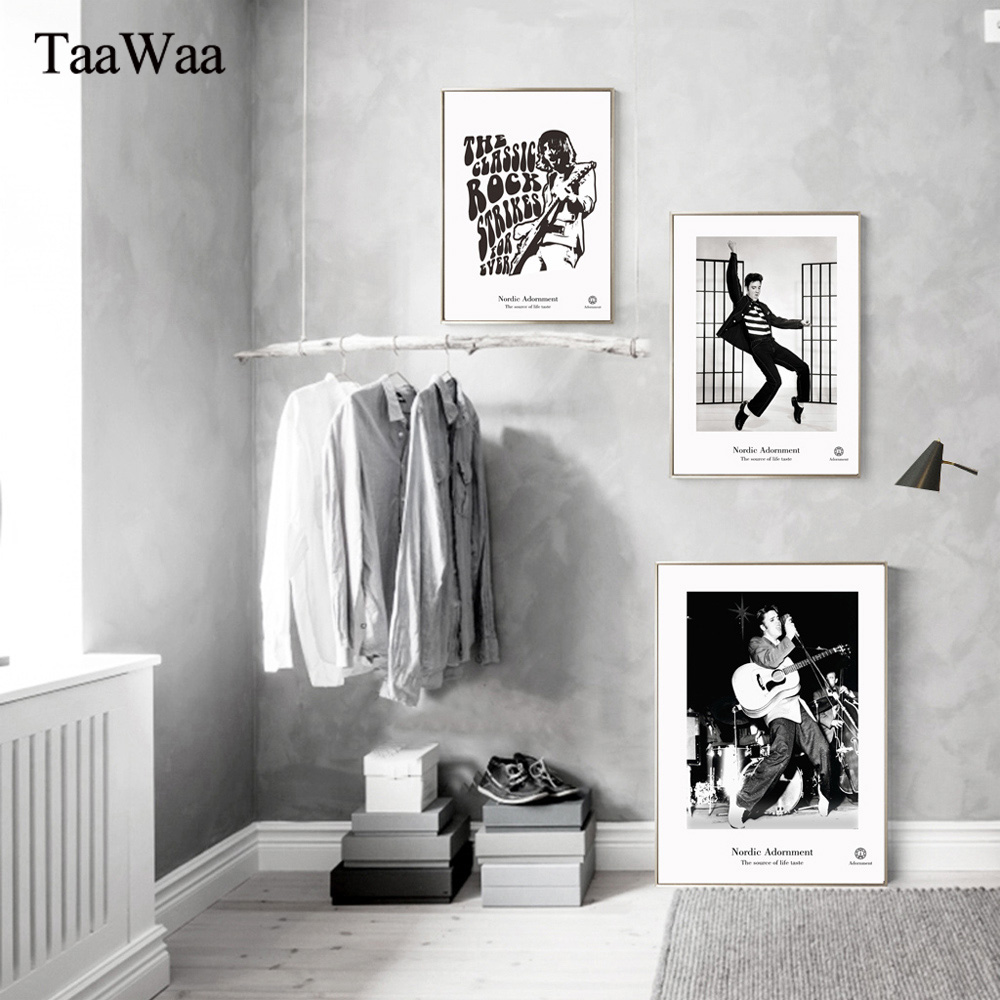 Taawaa Black And White Elvis Presley Vintage Rock Nordic Wall Art Canvas Painting Decorative Picture Home - 3