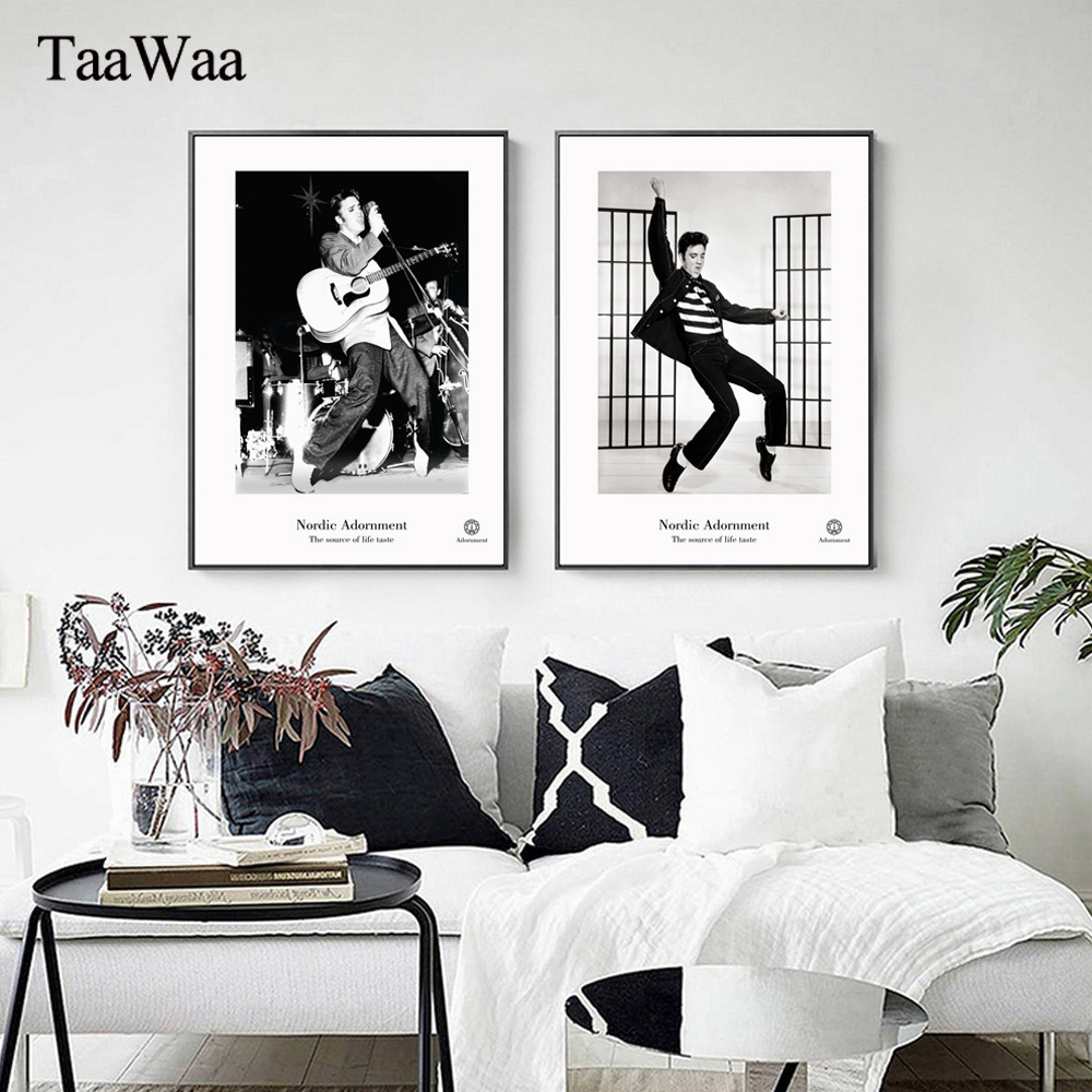 Taawaa Black And White Elvis Presley Vintage Rock Nordic Wall Art Canvas Painting Decorative Picture Home - 4