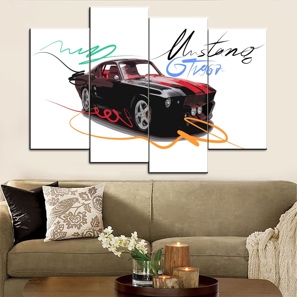 Wall Art Canvas Hd Print Colors Ford Mustang Gt Car Picture Living Room Home 5 Piece Abstract Artistic Oil Painting - 4