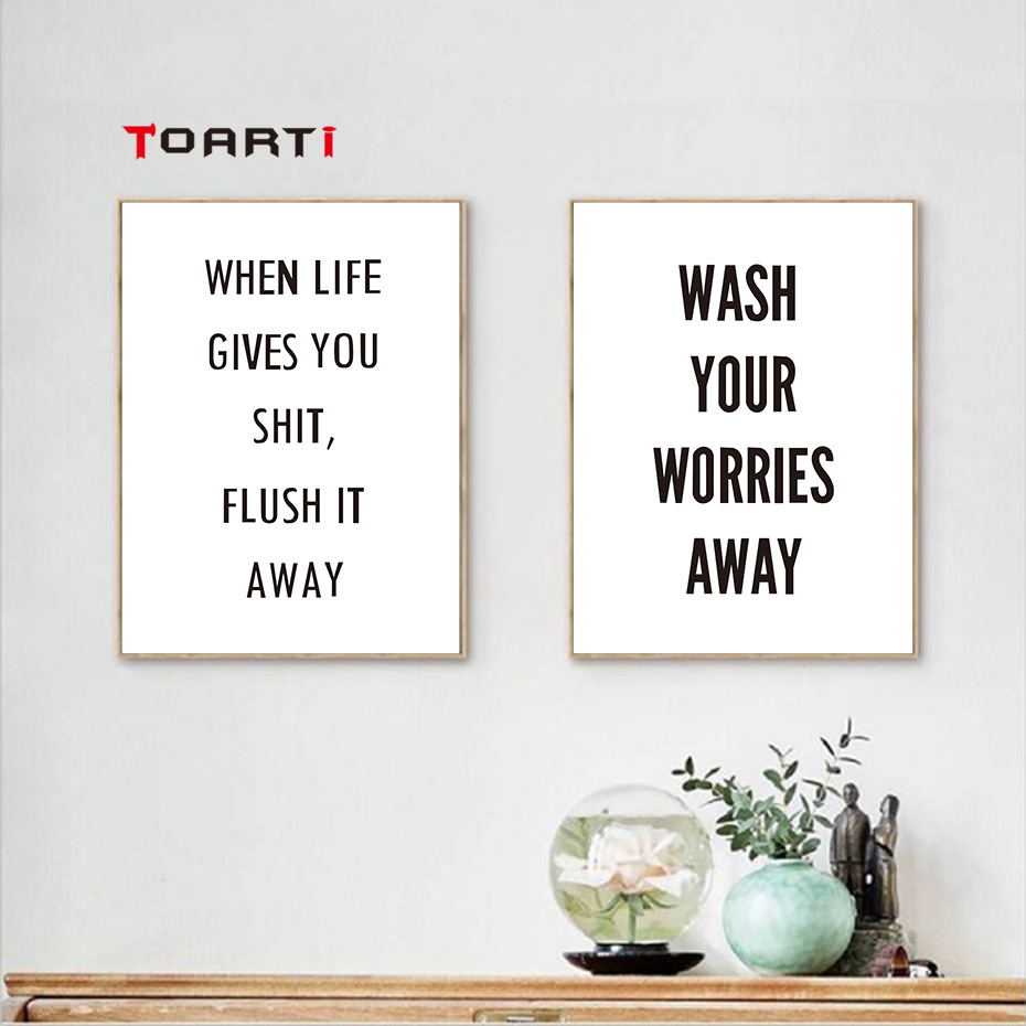 Toilet Quotes Wall Art Blackampwhite Prints Canvas Painting Nordic Vintage Poster Bathroom Decoration Pictures Mural - 2