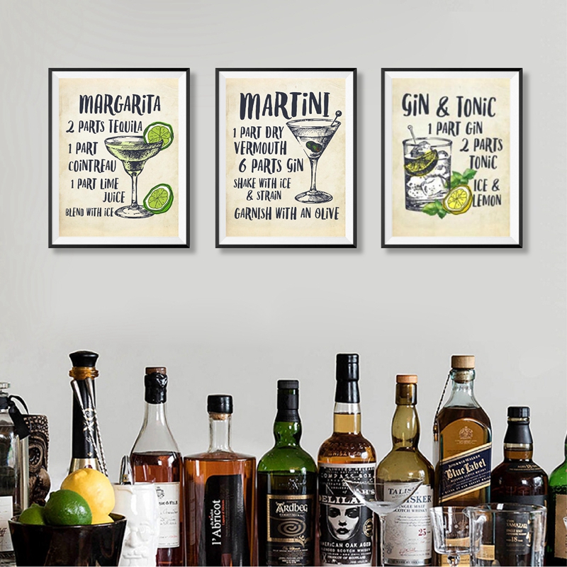 Cocktails Canvas Posters Bar Wall Art Print Cocktail Illustrations Painting Vintage Pictures Kitchen - 6