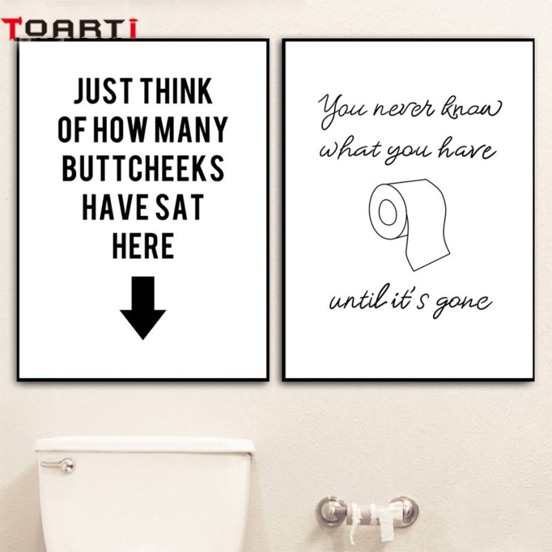 Modern Funny Toilet Quotes Canvas Art For Bathroom Wall Decoration