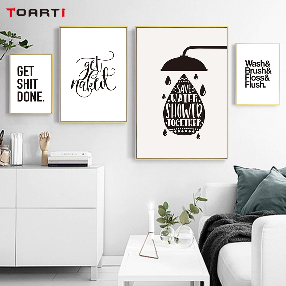 Washroom Quotes Wall Art Minimalist Blackampwhite Prints Canvas Painting Nordic Vintage Poster Bathroom Pictures - 2