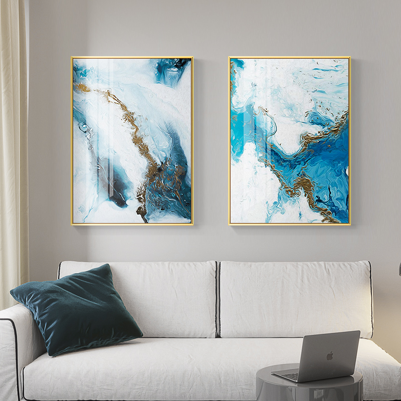 Nordic Abstract Color Blue Golden Canvas Painting Poster And Print Unique Wall Art Pictures Living Room Bedroom - 2