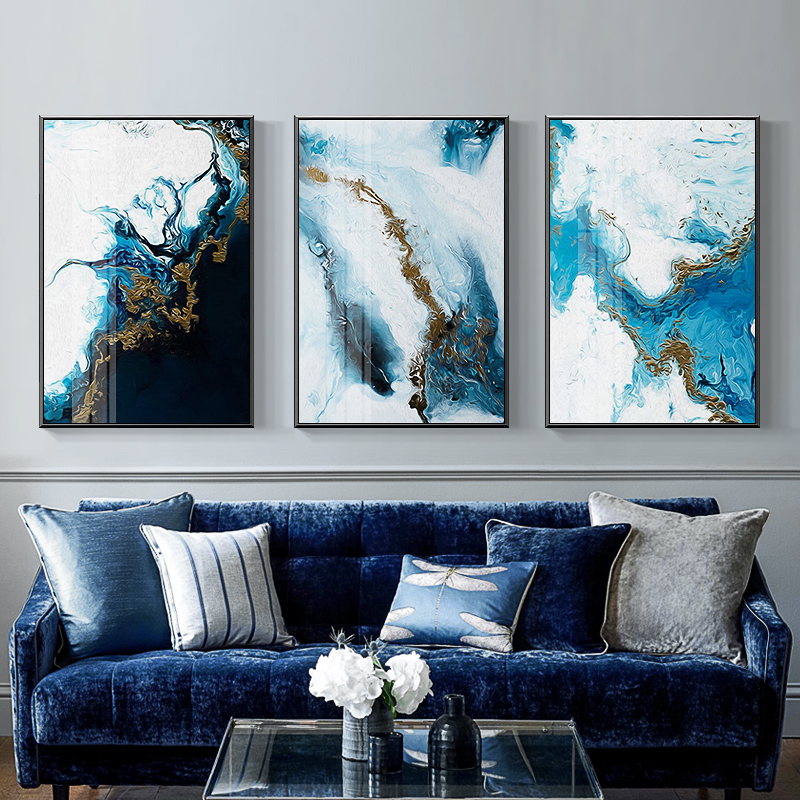 Nordic Abstract Color Blue Golden Canvas Painting Poster And Print Unique Wall Art Pictures Living Room Bedroom - 3
