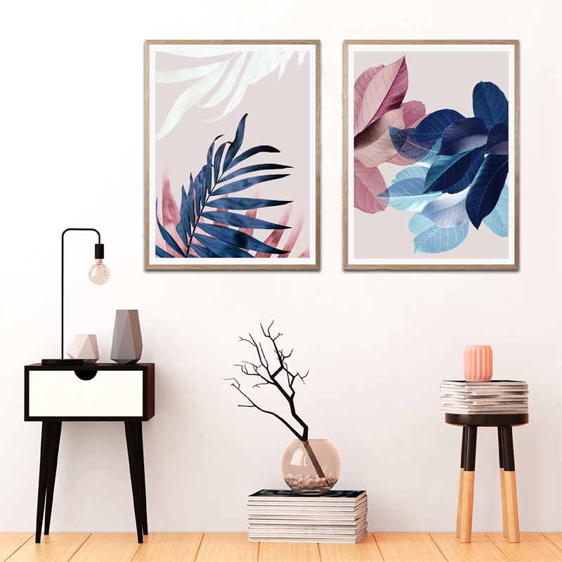 Abstract Watercolor Leaves Canvas Paintings Print Nordic Blush Pink Pictures Living Room Home Botanical Wall Art - 5