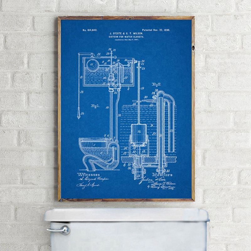 Toilet Patent Vintage Blueprint Poster And Print Bathroom Wall Art Canvas Painting Wc Sign Posters - 2