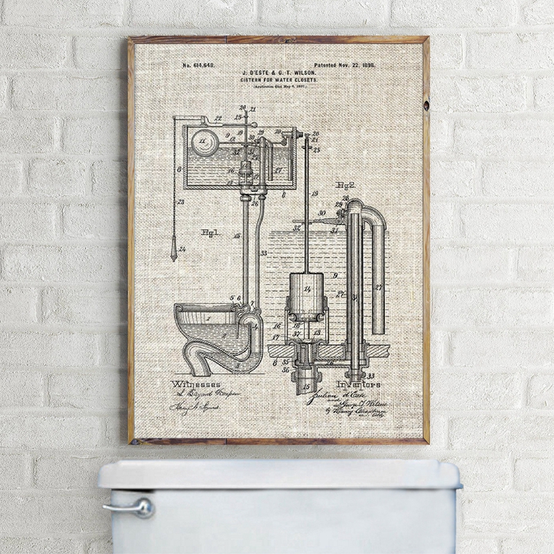 Toilet Patent Vintage Blueprint Poster And Print Bathroom Wall Art Canvas Painting Wc Sign Posters - 3