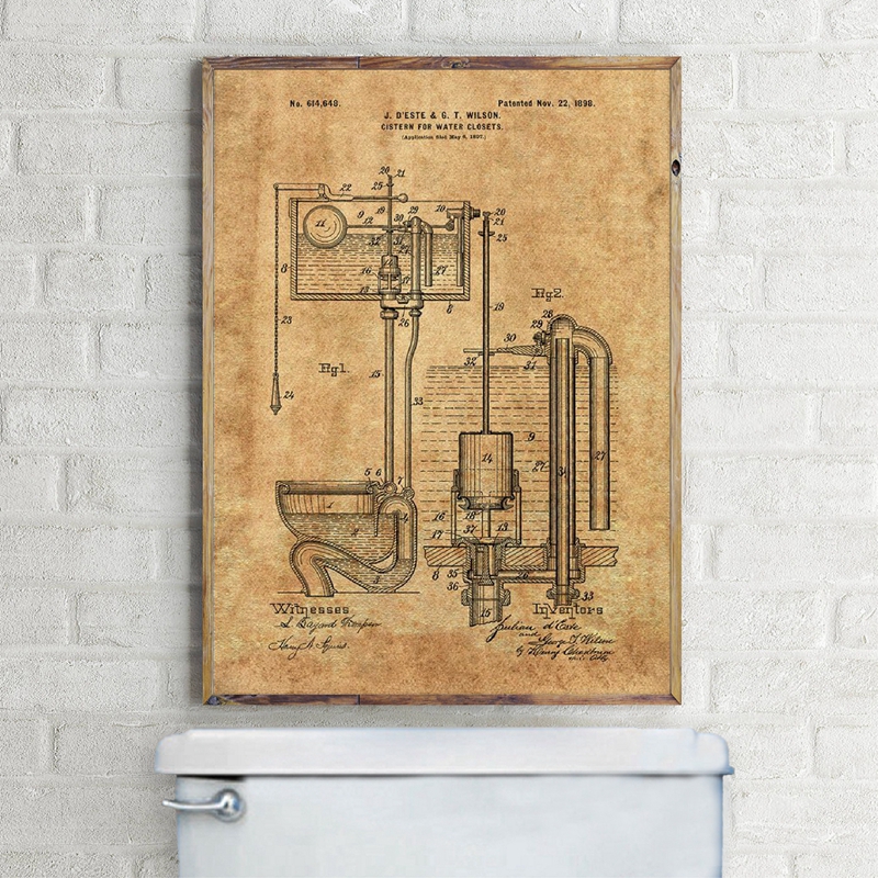 Toilet Patent Vintage Blueprint Poster And Print Bathroom Wall Art Canvas Painting Wc Sign Posters - 5