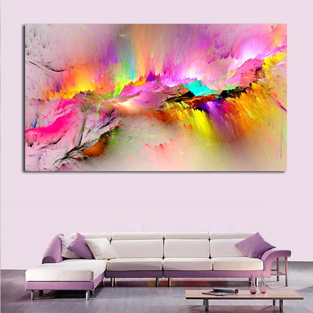 Jqhyart Oil Painting Wall Pictures Living Room Home Abstract Clouds Colorful Canvas Art No Frame - 2