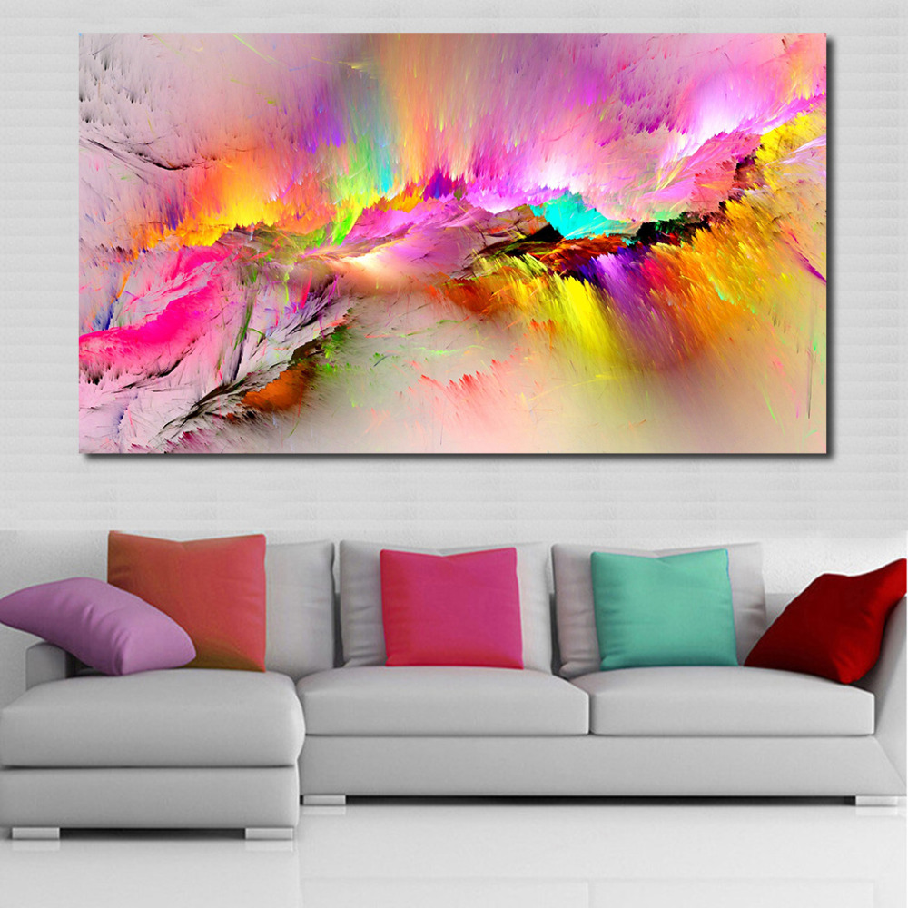 Jqhyart Oil Painting Wall Pictures Living Room Home Abstract Clouds Colorful Canvas Art No Frame - 3