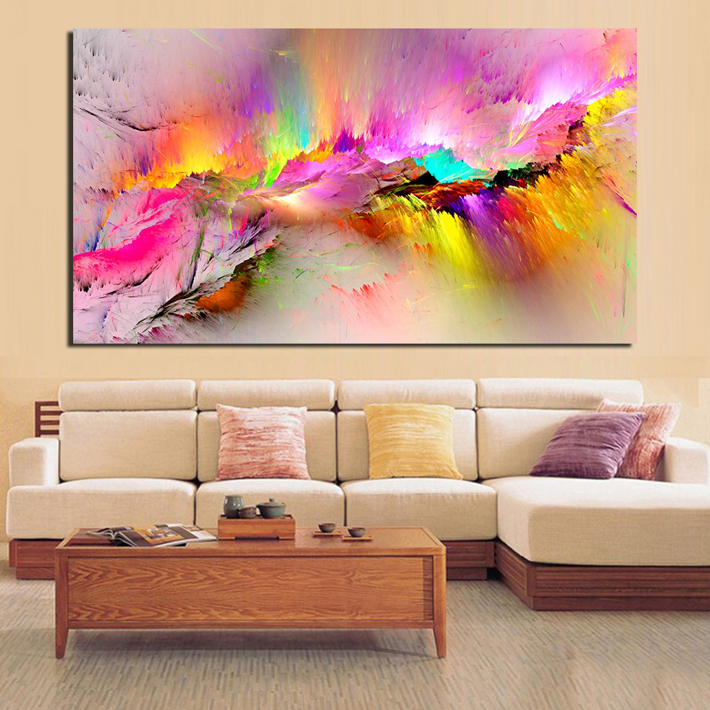 Jqhyart Oil Painting Wall Pictures Living Room Home Abstract Clouds Colorful Canvas Art No Frame - 4