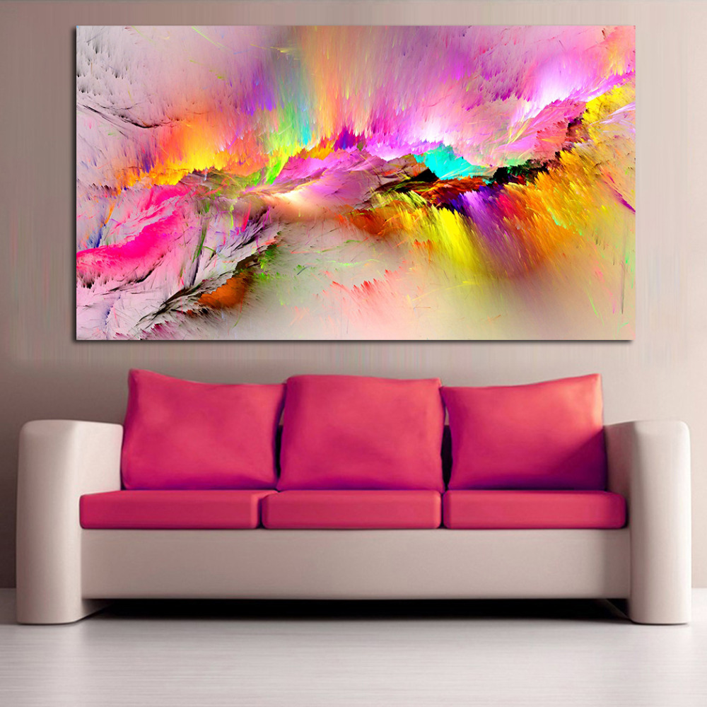 Jqhyart Oil Painting Wall Pictures Living Room Home Abstract Clouds Colorful Canvas Art No Frame - 5