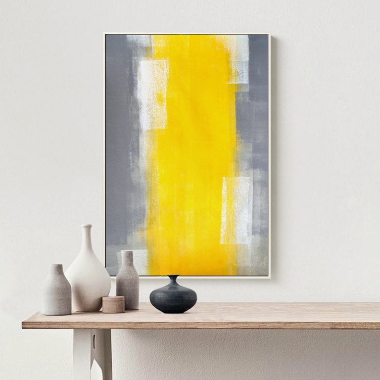 Abstract Paint Yellow Gray And White Canvas Painting Art Print Poster Picture Wall Bedroom Home