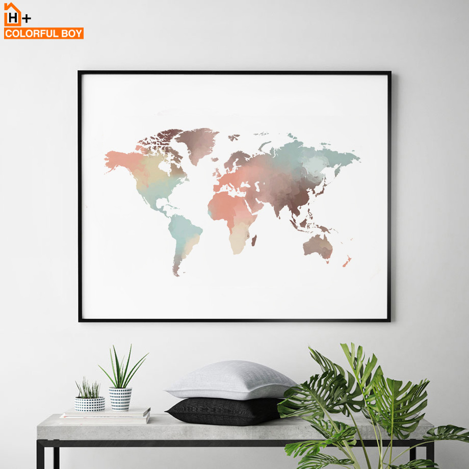 Watercolor World Map Wall Art Canvas Painting Nordic Posters And Prints Kids Decoration Pictures Living Room Boy Home - 2