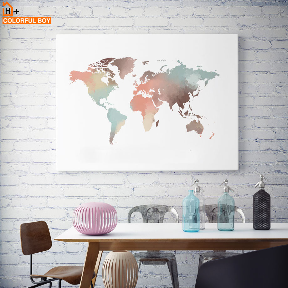 Watercolor World Map Wall Art Canvas Painting Nordic Posters And Prints Kids Decoration Pictures Living Room Boy Home - 3