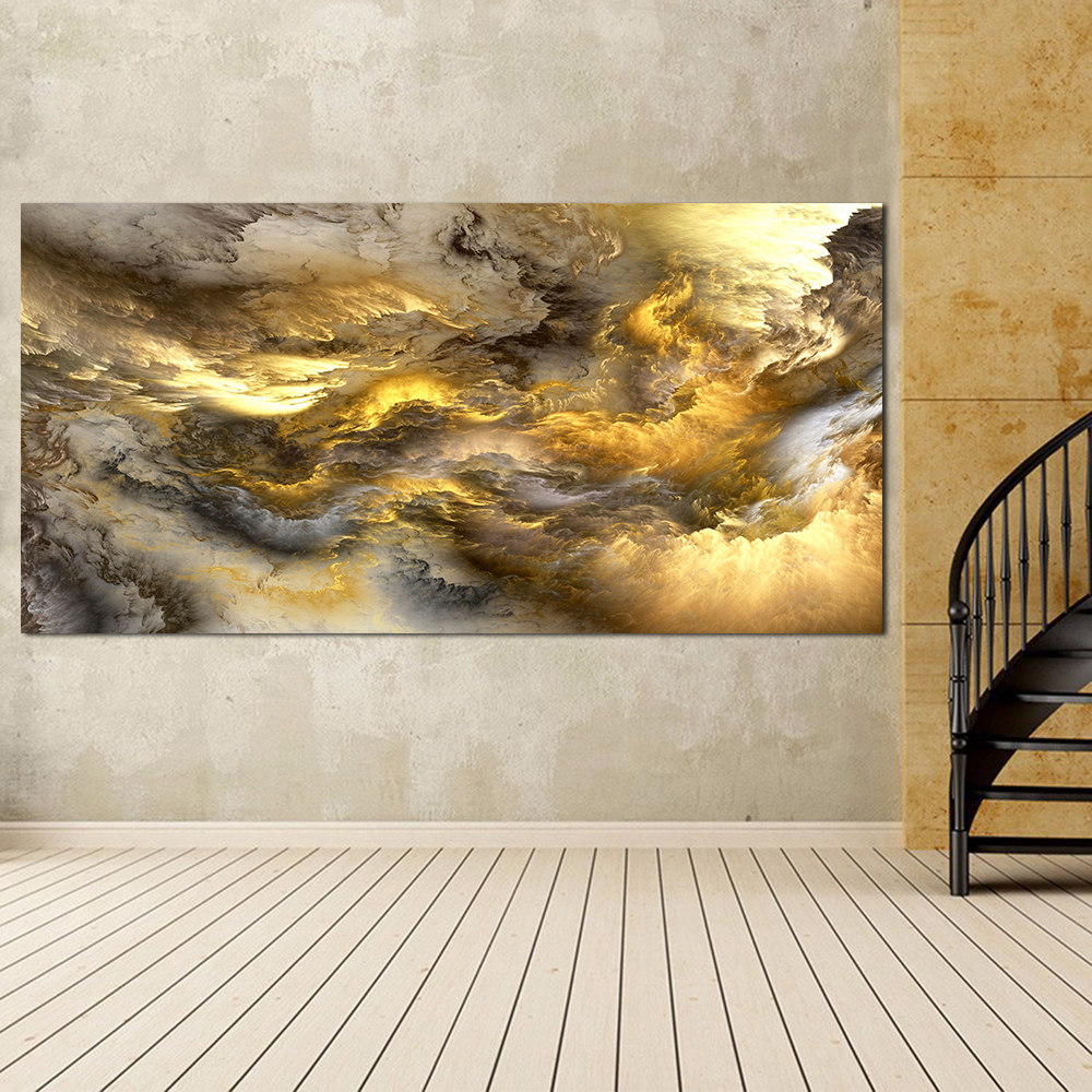 Wangart Large Size Wall Art Prints Cloud Abstract Colorful Oil Painting Light Brown Living Room Picture No Frame - 2