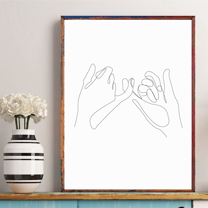 Pinky Swear Line Drawing Canvas Art Poster Minimalist Black White Home Dcor Wall Picture Print - 2