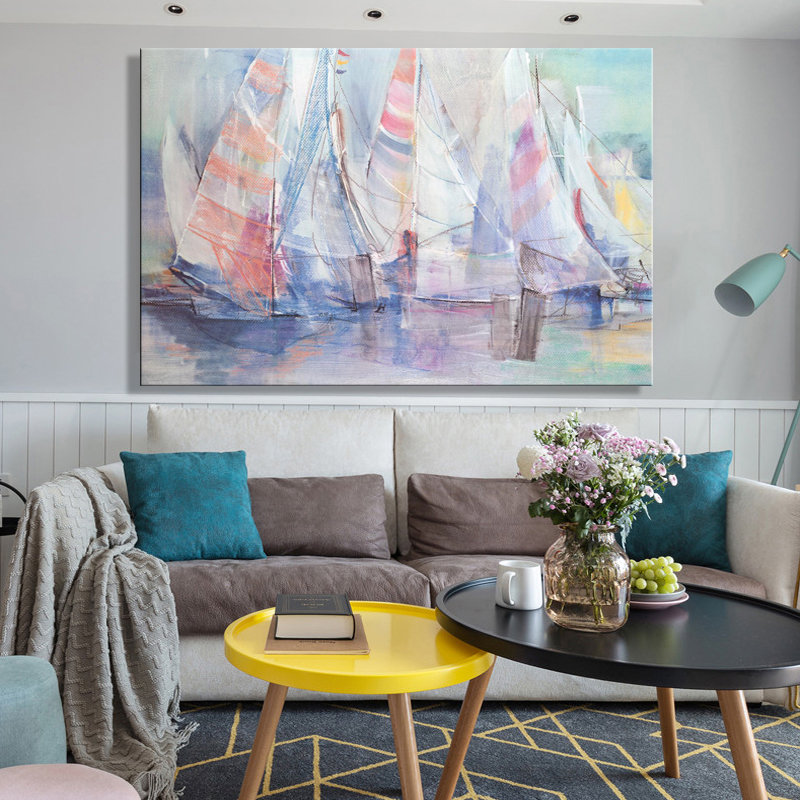 Modern Abstract Art Posters And Prints Wall Canvas Painting Watercolor Sailboat Decorative Pictures Living Room No Frame - 3