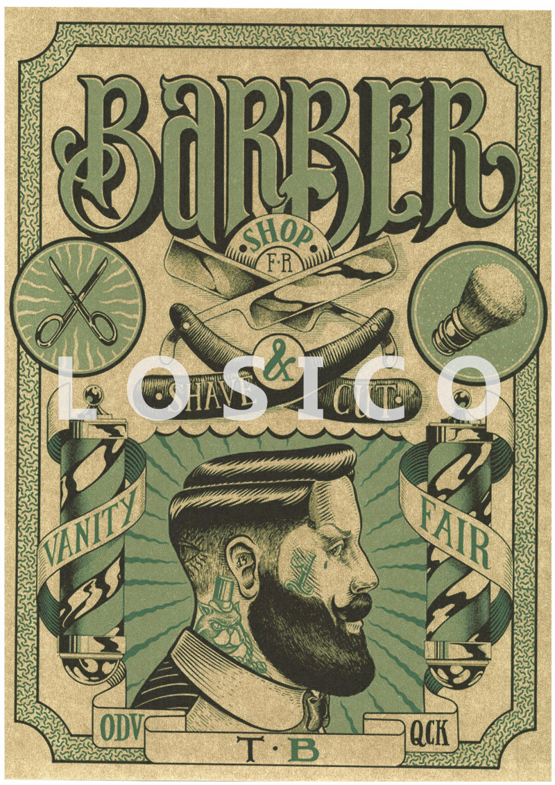 Vintage Hairdresser Tattoos Patterned Posters Kraft Paper Interior Painting Restoring Wall Sticker Barber Shop Home Decoration - 2