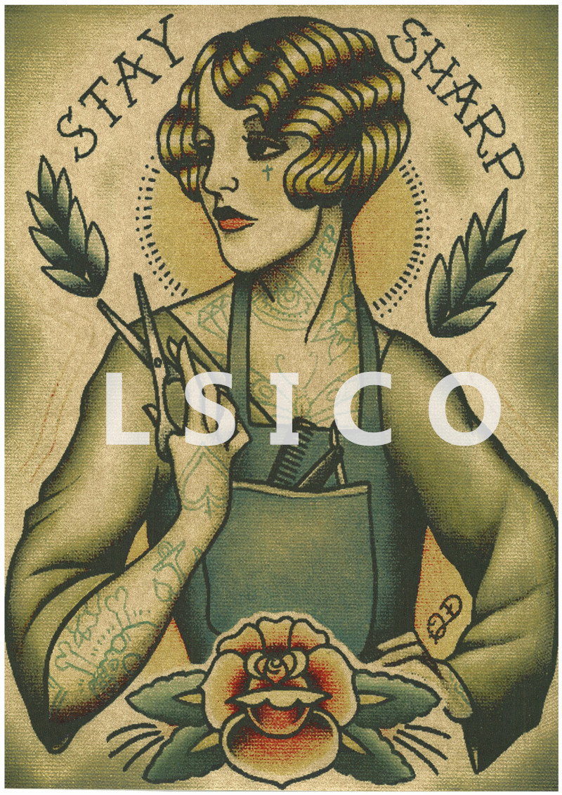 Vintage Hairdresser Tattoos Patterned Posters Kraft Paper Interior Painting Restoring Wall Sticker Barber Shop Home Decoration - 3