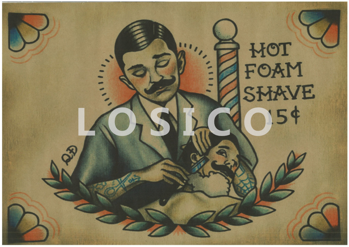 Vintage Hairdresser Tattoos Patterned Posters Kraft Paper Interior Painting Restoring Wall Sticker Barber Shop Home Decoration - 6