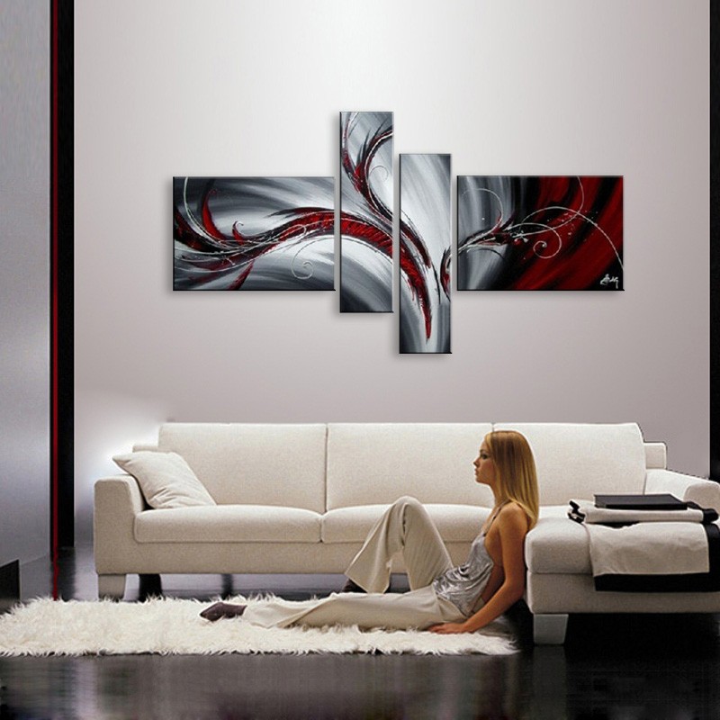 Modern Abstract Hand Painted Oil Canvas Paintings Set Red Black White Home Wall Art Decor - 10