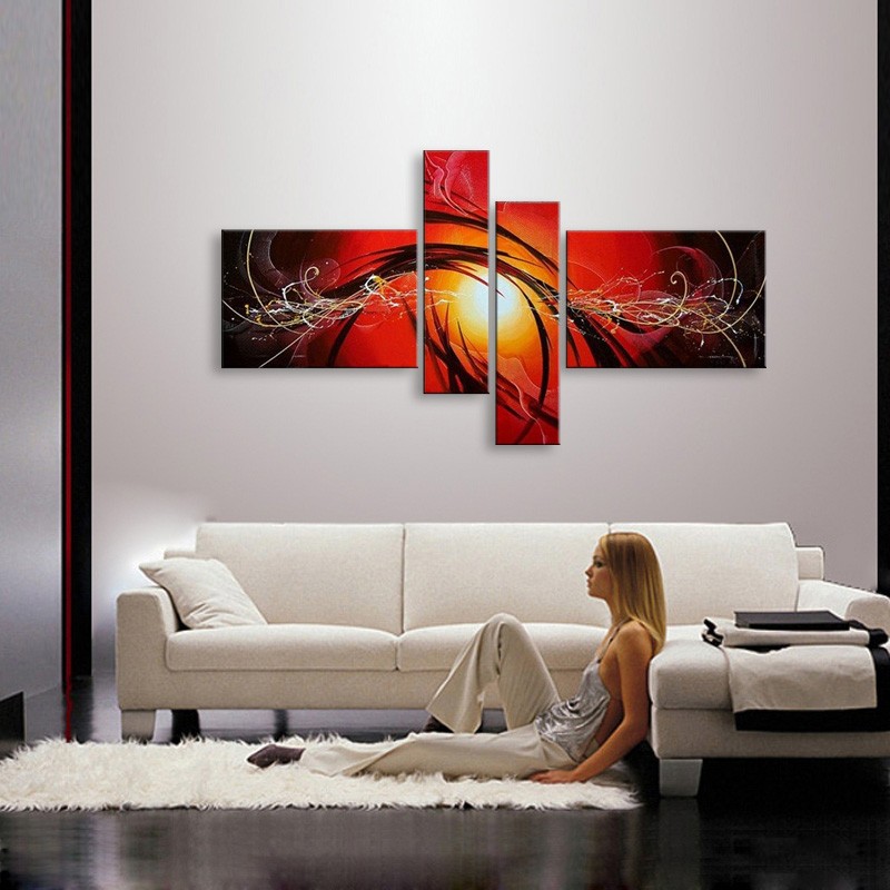 Modern Abstract Hand Painted Oil Canvas Paintings Set Red Black White Home Wall Art Decor - 16