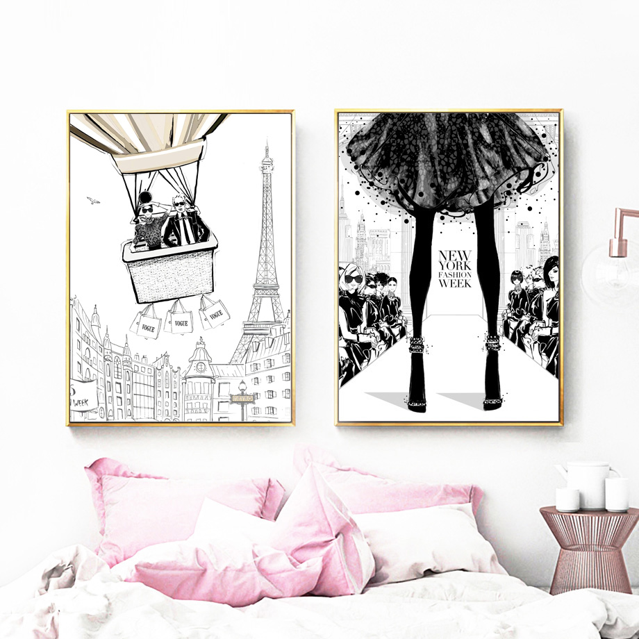 Model Tower Wall Art Canvas Painting Watercolor Nordic Posters And Prints Pictures Living Room - 3