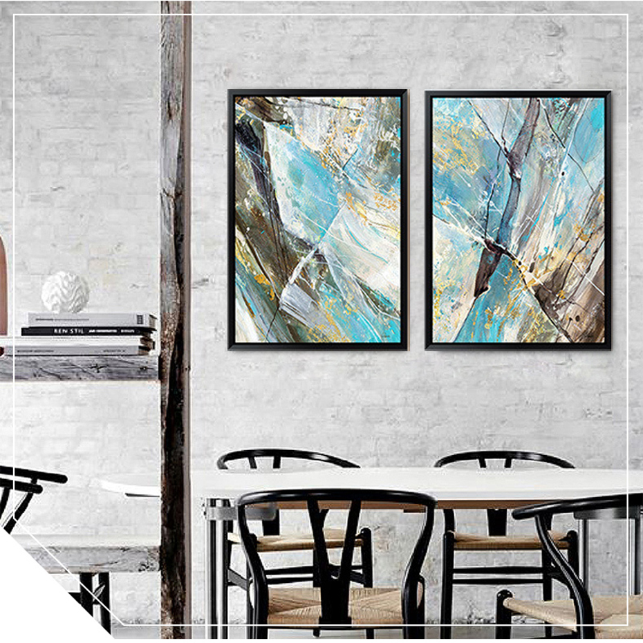 Abstract Blue Color Canvas Painting Vintage Poster Print Nordic Pop Wall Art Pictures Office Living Room Home No Frame - 2