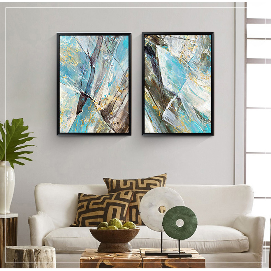 Abstract Blue Color Canvas Painting Vintage Poster Print Nordic Pop Wall Art Pictures Office Living Room Home No Frame - 3