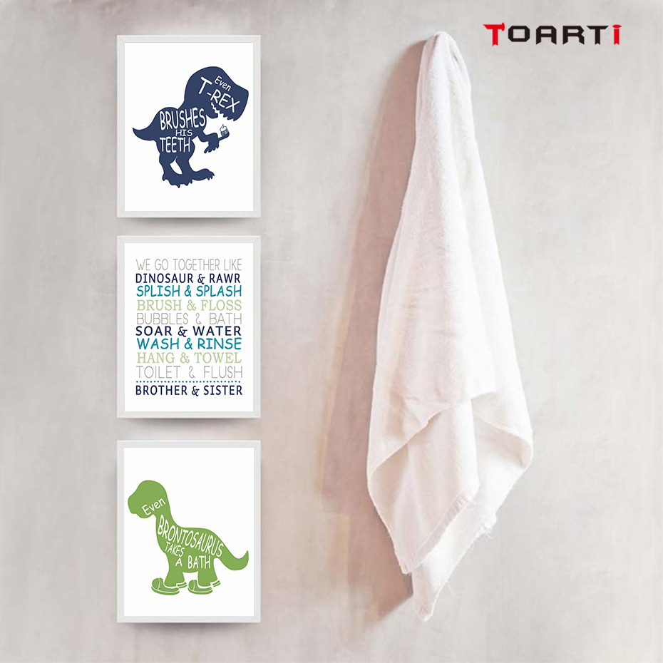 Quotes Nursery Painting Dinosaur Silhouette Wall Art Colorful Postersampprints Bathroom Home Picture - 2