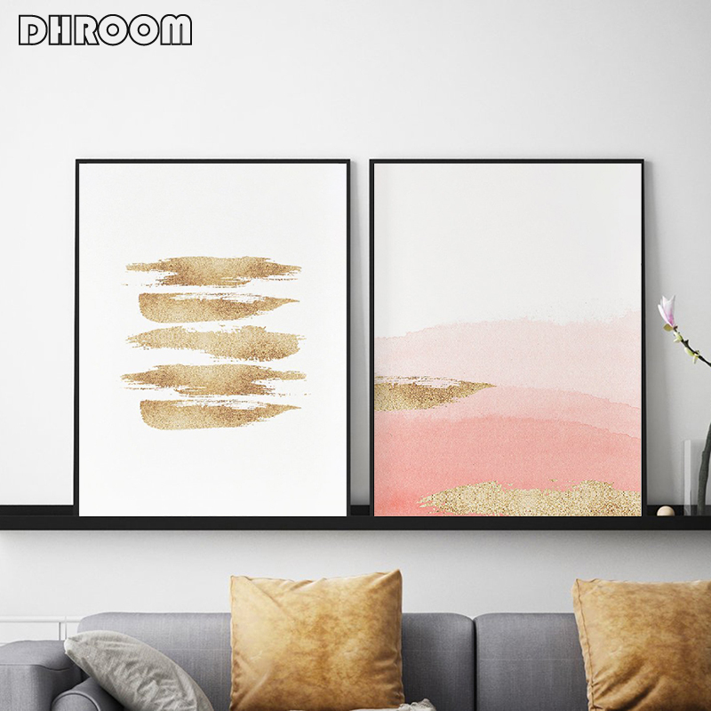 Nordic Watercolor Abstract Wall Art Poster Print Gold Canvas Painting Decoration Picture Modern Living Room - 2