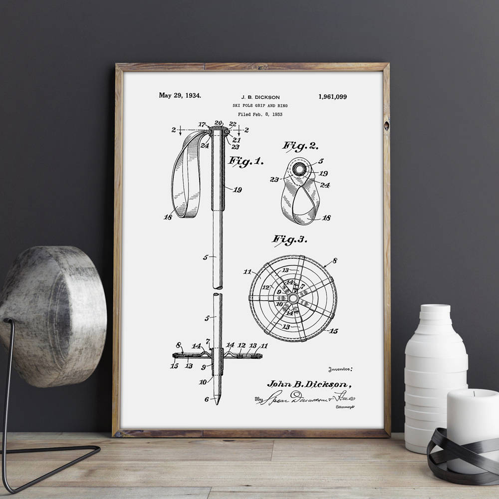 Ski Patentwinter Wall Art Snow Skiing Posters Decorvintage Printblueprint Ideasports Decorations - 3