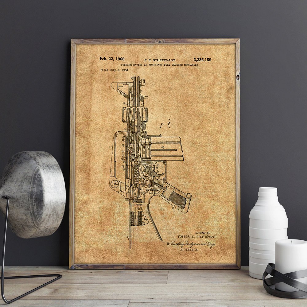 Gun Wall Rifle Posters Decorvintage Printblueprint Ideamilitary Decorations - 4