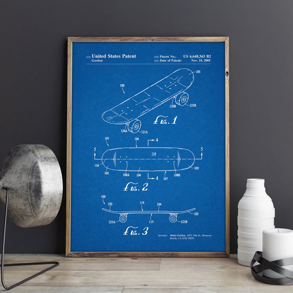 Kick Skateboard Patent Wall Art Posters Room Decorvintage Printblueprint Idea Sports Decorations - 2