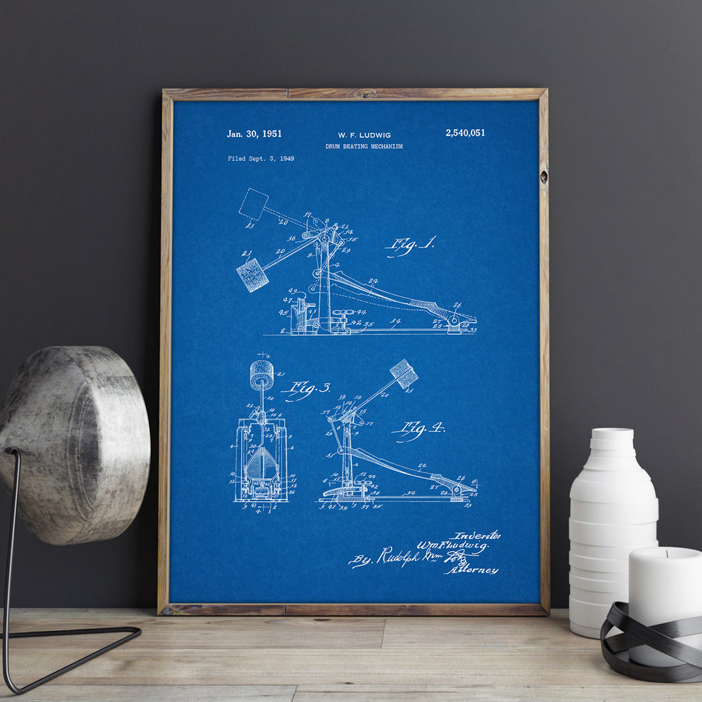 Drum Kick Pedal Wall Art Printspostermusic Room Decorvintage Printblueprintgift Idea Music Decorations - 2