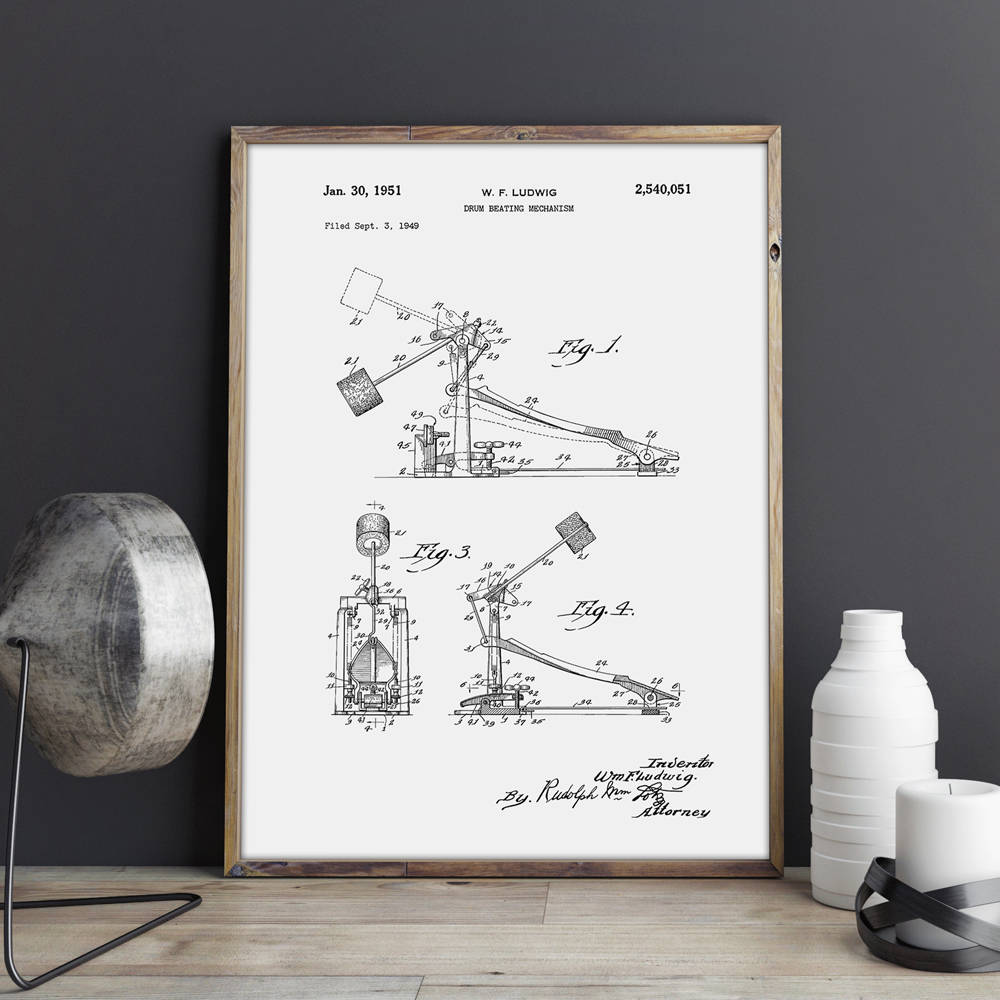 Drum Kick Pedal Wall Art Printspostermusic Room Decorvintage Printblueprintgift Idea Music Decorations - 3