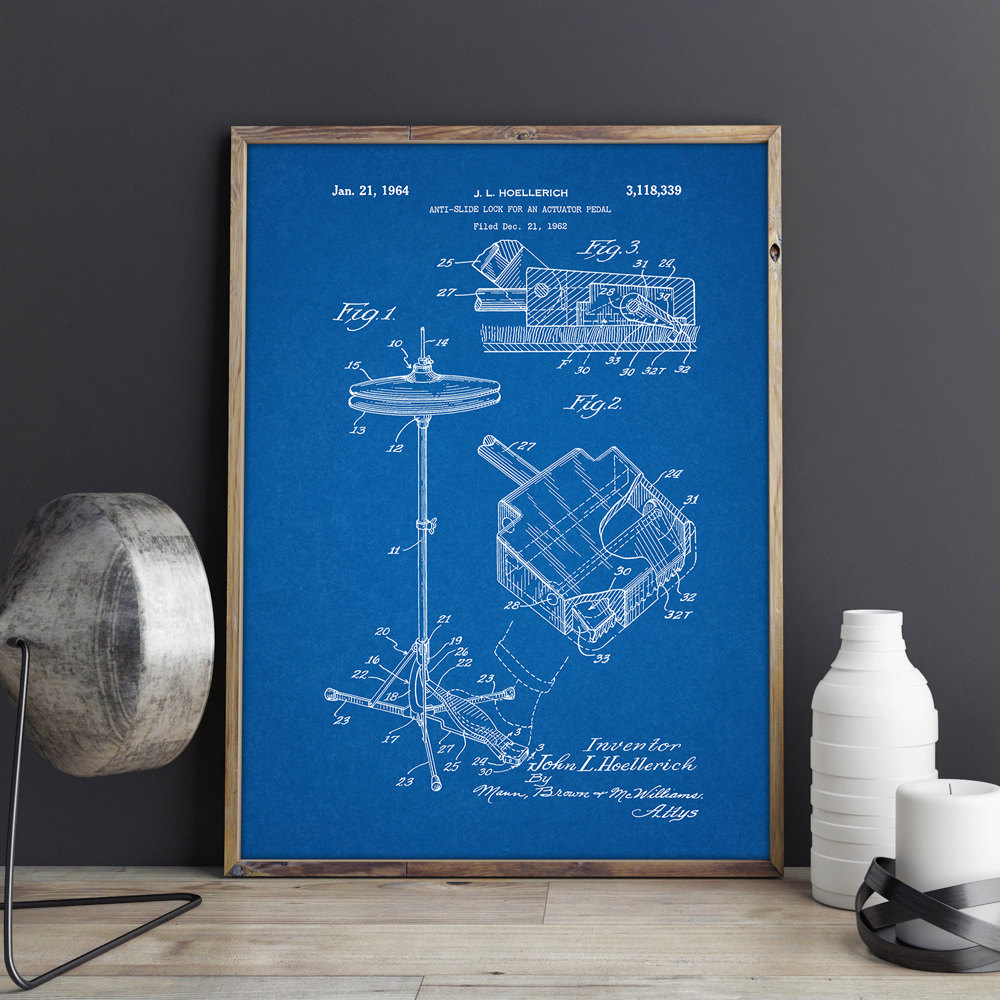 Hat Pedal Art Printsposter Drummer Decorvintage Printblueprintmusician Idea Music Decorations - 2