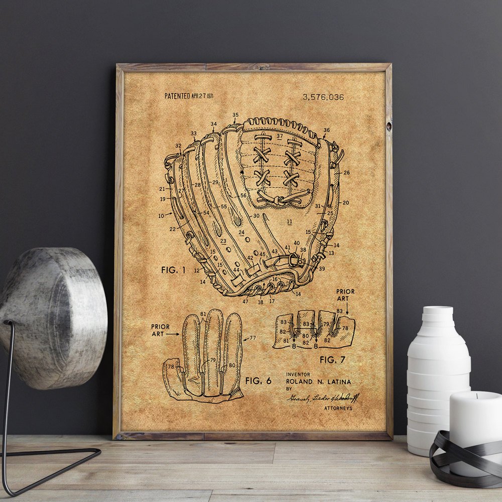 Baseball Patent Wall Art Posters Room Decorvintage Printblueprint Idea Sports Decorations - 4