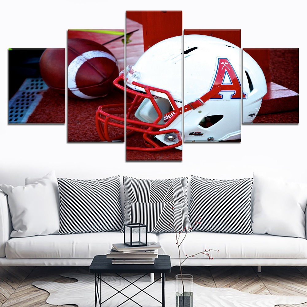 American Football Helmet And Ball Sport Painting 4 Piece Modular Style Picture Canvas Print Type Wall Artwork Poster - 2