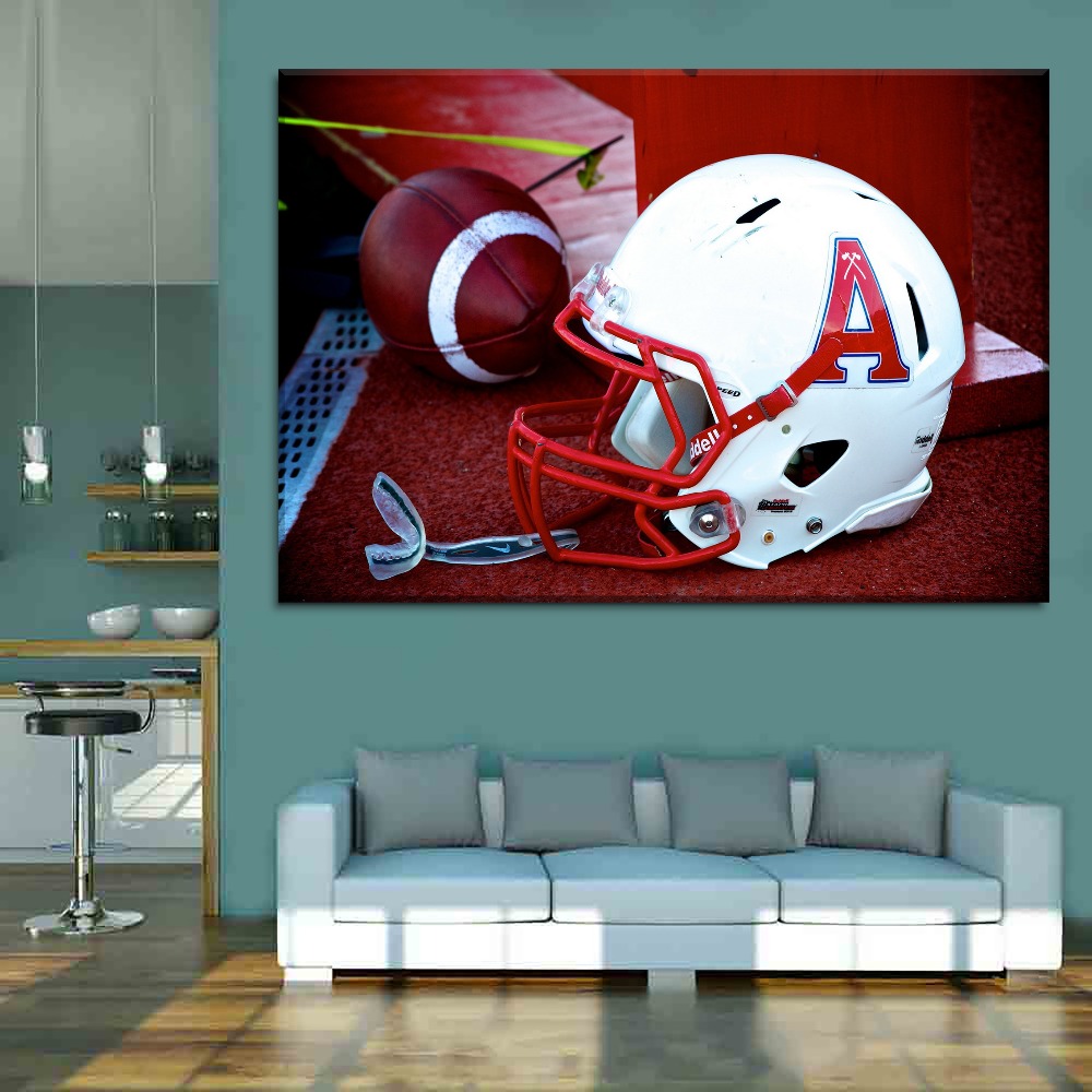 American Football Helmet And Ball Sport Painting 4 Piece Modular Style Picture Canvas Print Type Wall Artwork Poster - 3