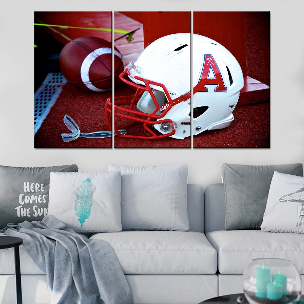 American Football Helmet And Ball Sport Painting 4 Piece Modular Style Picture Canvas Print Type Wall Artwork Poster - 4